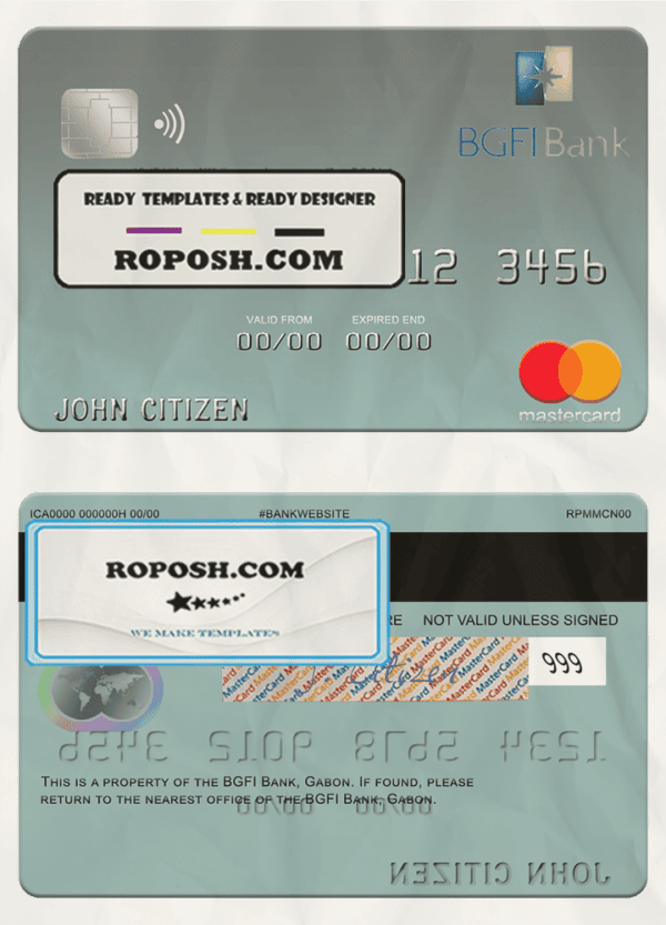 Gabon BGFI Bank mastercard template in PSD format