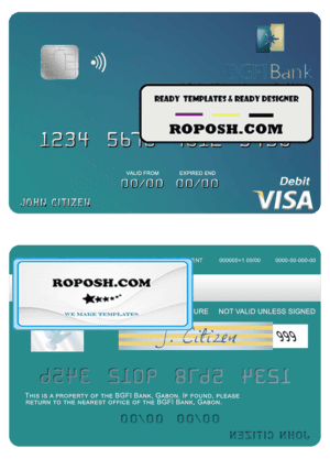 Gabon BGFI Bank visa debit card template in PSD format
