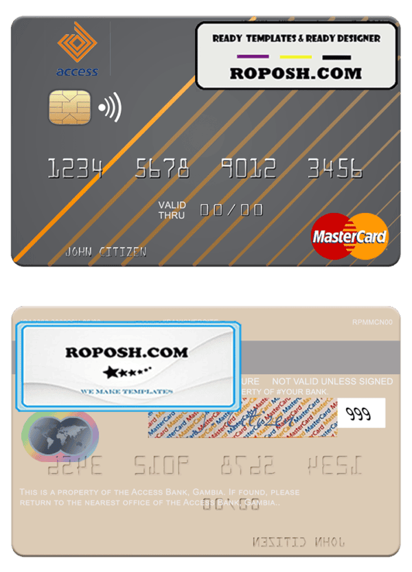 Gambia Access Bank mastercard template in PSD format