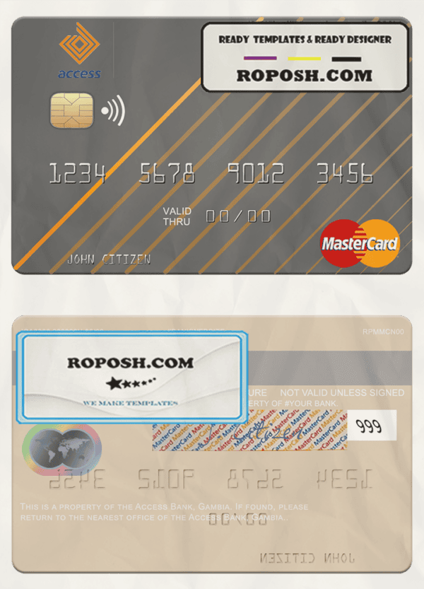 Gambia Access Bank mastercard template in PSD format
