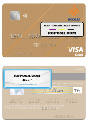 Gambia Access Bank visa debit card template in PSD format