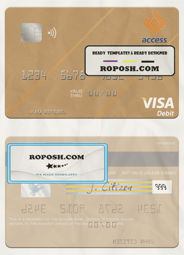 Gambia Access Bank visa debit card template in PSD format