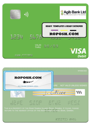 Gambia Arab Gambia Islamic Bank visa debit card template in PSD format