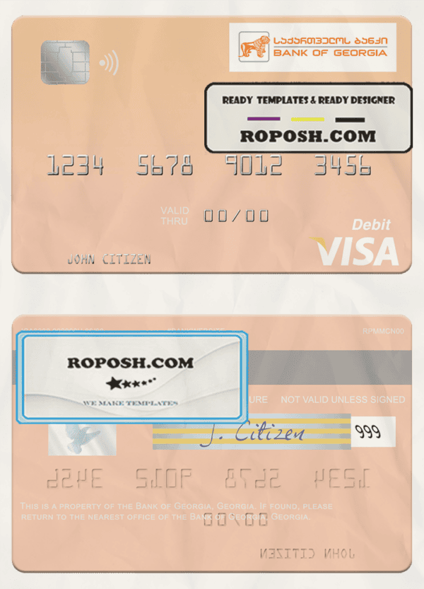 Georgia Bank of Georgia visa debit card template in PSD format