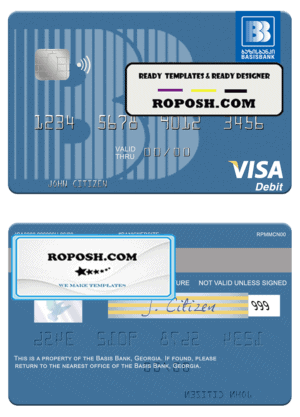 Georgia Basis Bank visa debit card template in PSD format