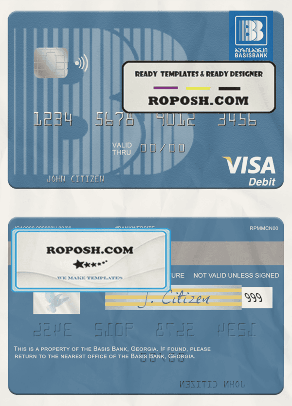Georgia Basis Bank visa debit card template in PSD format