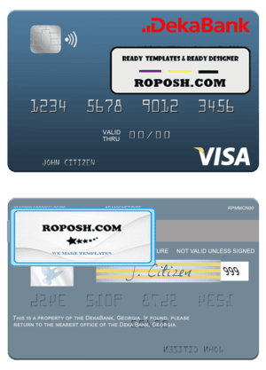 Germany Deka Bank visa debit card template in PSD format