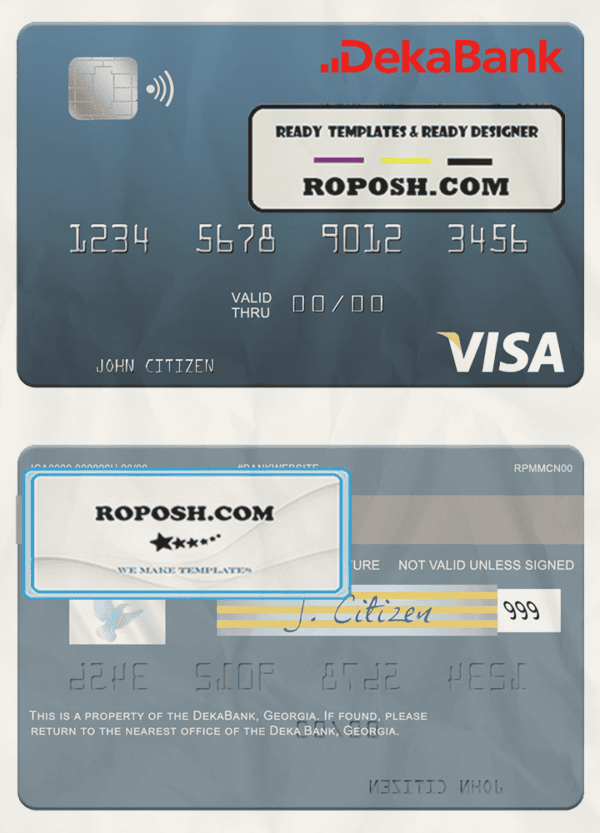 Germany Deka Bank visa debit card template in PSD format