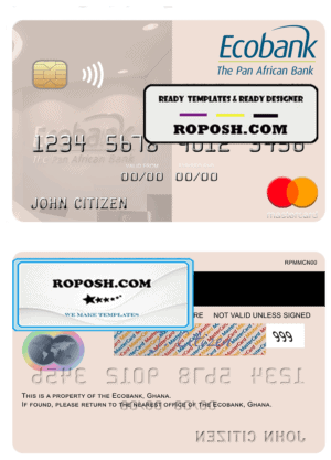 Ghana Ecobank Ghana mastercard template in PSD format