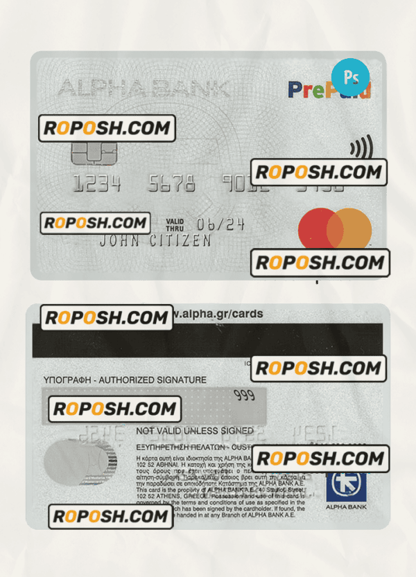 Greece Alpha bank mastercard credit card PSD template, version 2