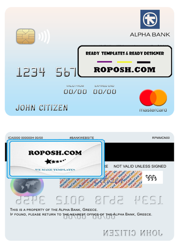 Greece Alpha Bank mastercard template in PSD format