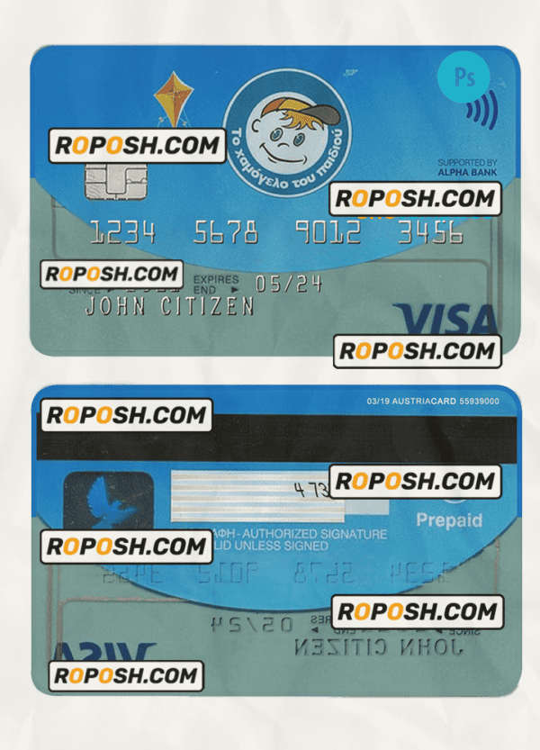 Greece Alpha bank visa credit card PSD template, version 2