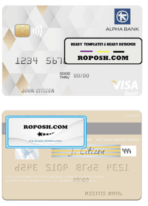Greece Alpha Bank visa debit card template in PSD format
