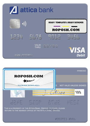 Greece Attica Bank visa card fully editable template in PSD format