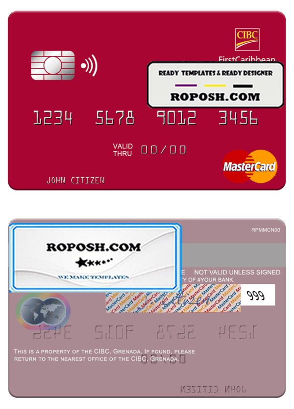Grenada CBIC mastercard fully editable template in PSD format