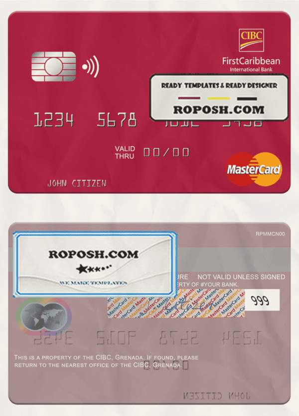 Grenada CBIC mastercard fully editable template in PSD format