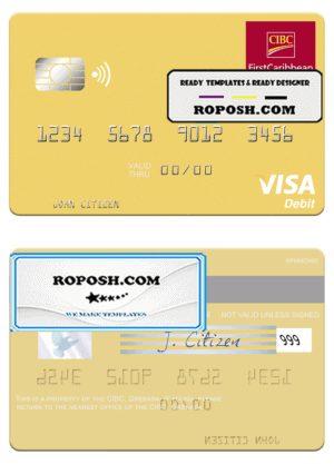 Grenada CBIC visa card fully editable template in PSD format