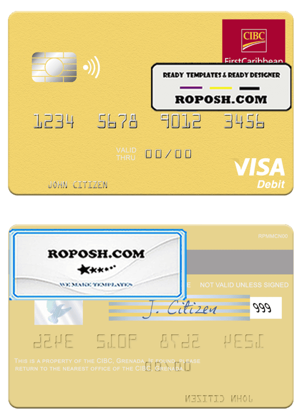 Grenada CBIC visa card fully editable template in PSD format