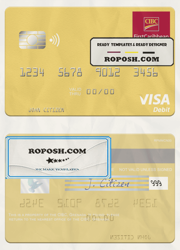 Grenada CBIC visa card fully editable template in PSD format