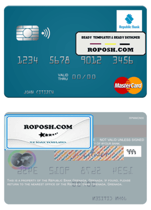 Grenada Republic Bank mastercard fully editable template in PSD format