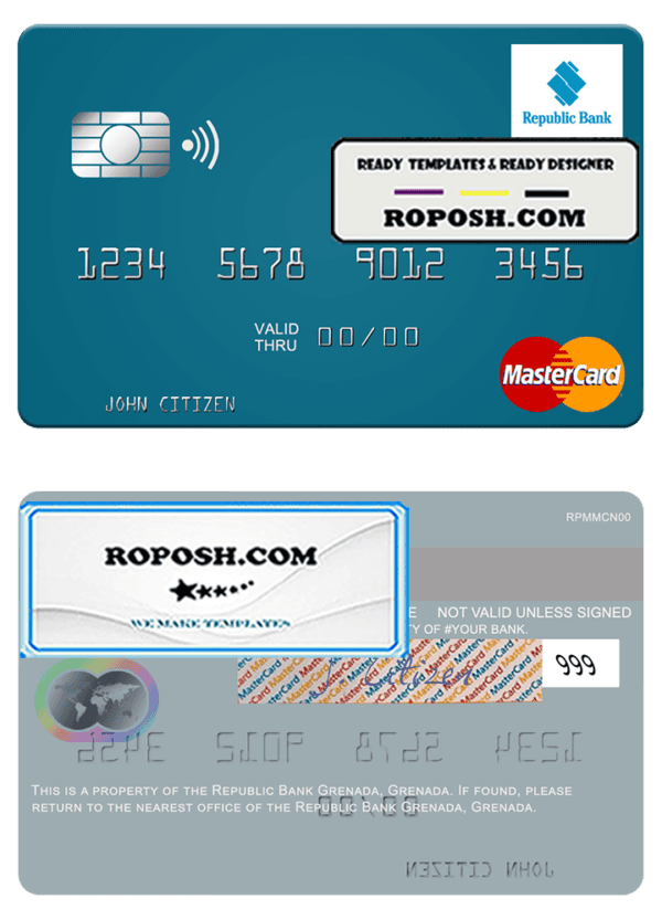 Grenada Republic Bank mastercard fully editable template in PSD format
