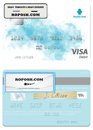 Grenada Republic Bank visa card fully editable template in PSD format