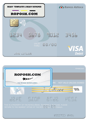 Guatemala Azteca Bank visa card fully editable template in PSD format