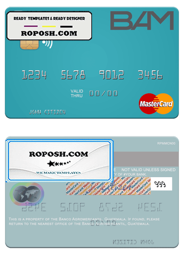 Guatemala Banco Agromercantil mastercard fully editable template in PSD format