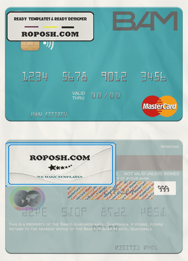 Guatemala Banco Agromercantil mastercard fully editable template in PSD format