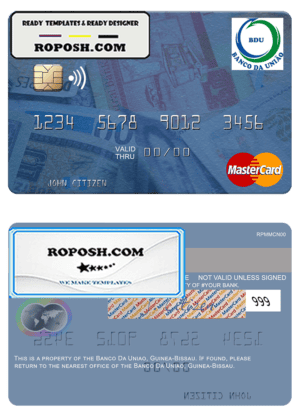 Guinea Bissau Banco Da Uniao mastercard fully editable template in PSD format