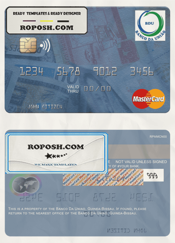 Guinea Bissau Banco Da Uniao mastercard fully editable template in PSD format