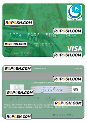 Guinea Bissau Banco Da Uniao visa card fully editable template in PSD format