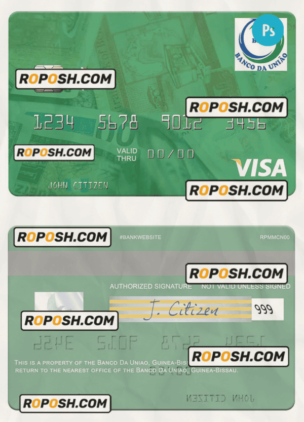 Guinea Bissau Banco Da Uniao visa card fully editable template in PSD format