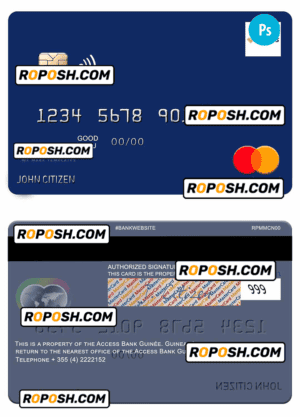 Guinea Access Bank Guinée mastercard fully editable template in PSD format