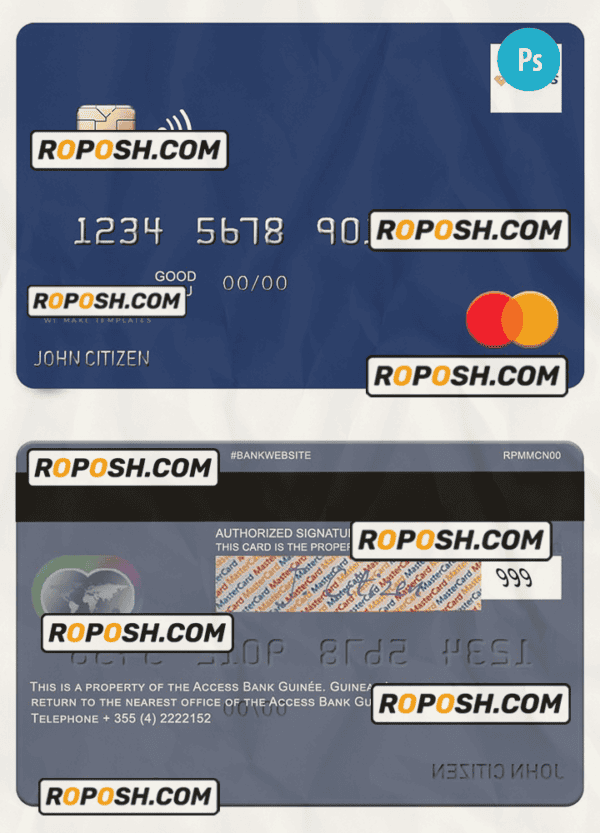 Guinea Access Bank Guinée mastercard fully editable template in PSD format