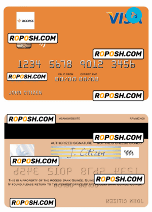 Guinea Access Bank Guinée visa card fully editable template in PSD format