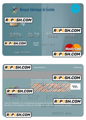 Guinea Banque Islmaique de Guinée mastercard credit card fully editable template in PSD format