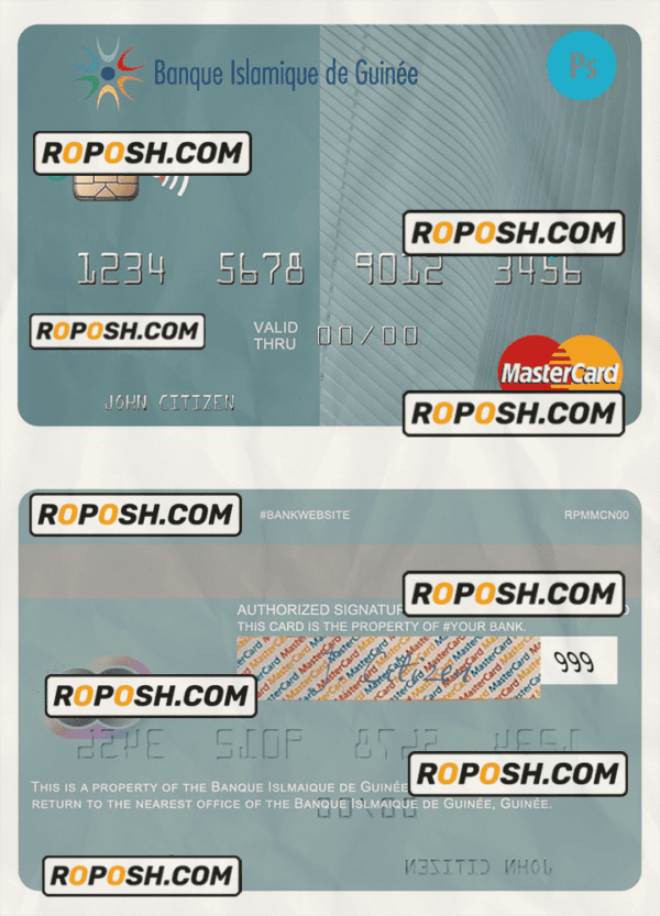 Guinea Banque Islmaique de Guinée mastercard credit card fully editable template in PSD format