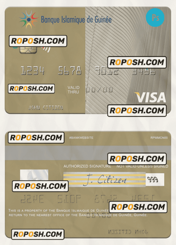 Guinea Banque Islmaique de Guinée visa card fully editable template in PSD format