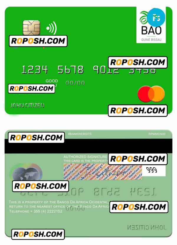 Guinea Bissau Banco Da Africa Ocidental mastercard credit card fully editable template in PSD format
