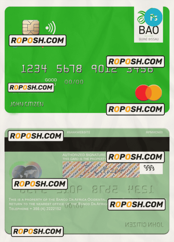 Guinea Bissau Banco Da Africa Ocidental mastercard credit card fully editable template in PSD format