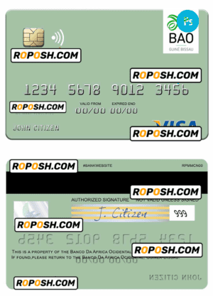 Guinea Bissau Banco Da Africa Ocidental visa card fully editable template in PSD format