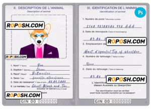 Guinea dog (animal, pet) passport PSD template, fully editable