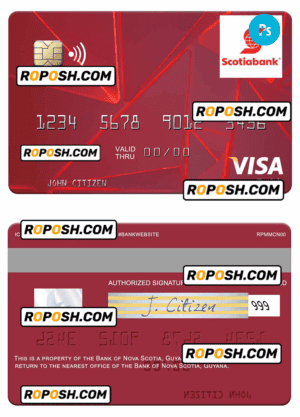 Guyana Bank of Nova Scotia visa card fully editable template in PSD format