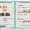 Guyana dog (animal, pet) passport PSD template, fully editable