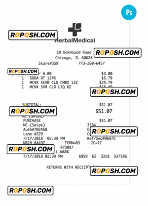 HERBAL MEDICAL payment receipt PSD template