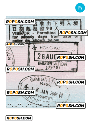 HONG KONG visa stamps PSD template, with fonts