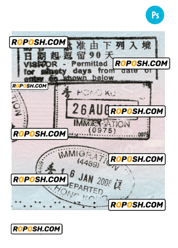 HONG KONG visa stamps PSD template, with fonts