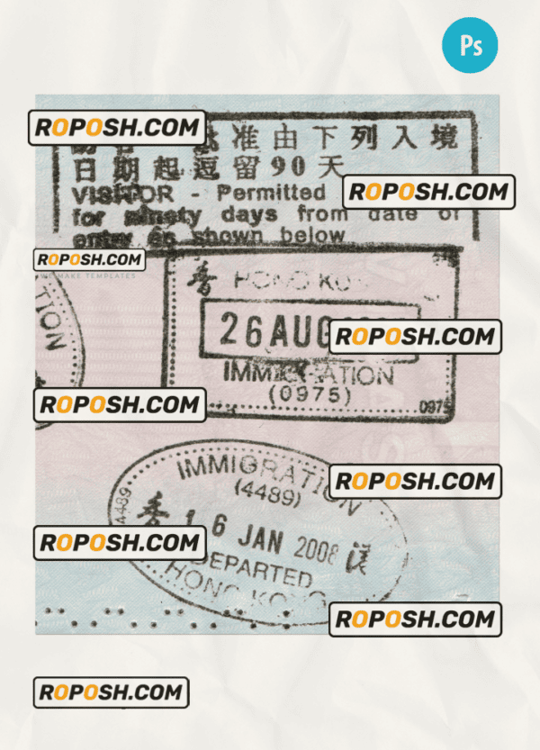 HONG KONG visa stamps PSD template, with fonts