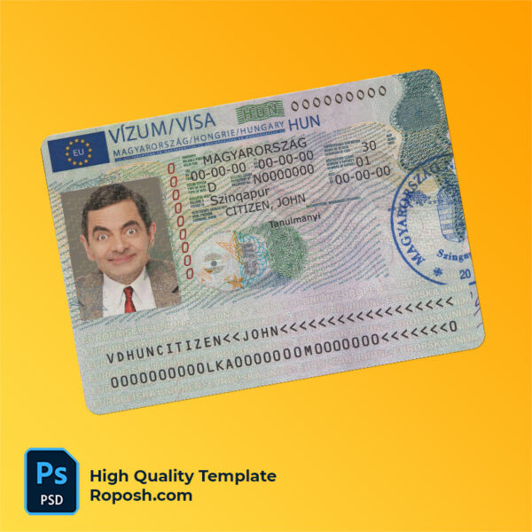 HUNGARY travel visa PSD template, with fonts